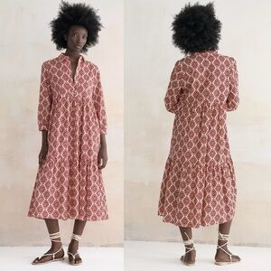 ZARA Women's Printed Midi Reddish 2183 Dress Size S